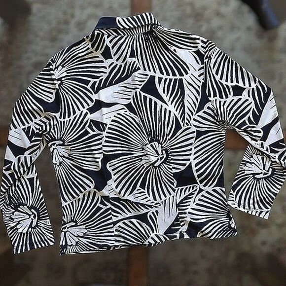 Vtg monochromatic tropical print long sleeve button up blouse - Picture 9 of 14